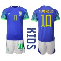 Brasilien Neymar Jr #10 Bortadräkt Barn VM 2022 Kortärmad (+ Korta byxor)